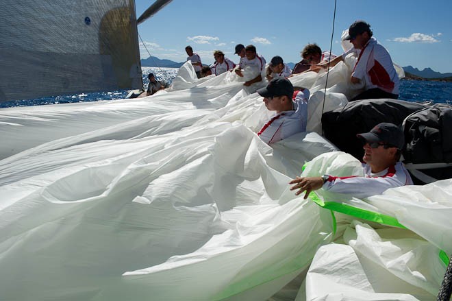 Sailing aboard The J class, Ranger (J5). Final race of the  Rolex Maxi Worlds in Porto Cervo, Sardinia. 11/9/2010 &copy; Chris Cameron www.chriscameron.co.nz