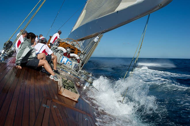 Sailing aboard The J class, Ranger (J5). Final race of the  Rolex Maxi Worlds in Porto Cervo, Sardinia. 11/9/2010 &copy; Chris Cameron www.chriscameron.co.nz