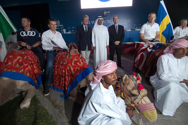 Emirates Team New Zealand skipper Dean Barker parks his Camel at the opening Ceremony for the Louis Vuitton Dubai regatta.  © Chris Cameron/ETNZ http://www.chriscameron.co.nz