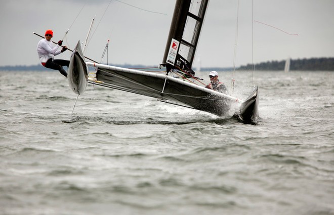 Candians Fred Eaton, winner of the International C-Class Catamaran Trophy in 2007,  at the helm and Magnus Clarke to leeward.  © Christophe Launay