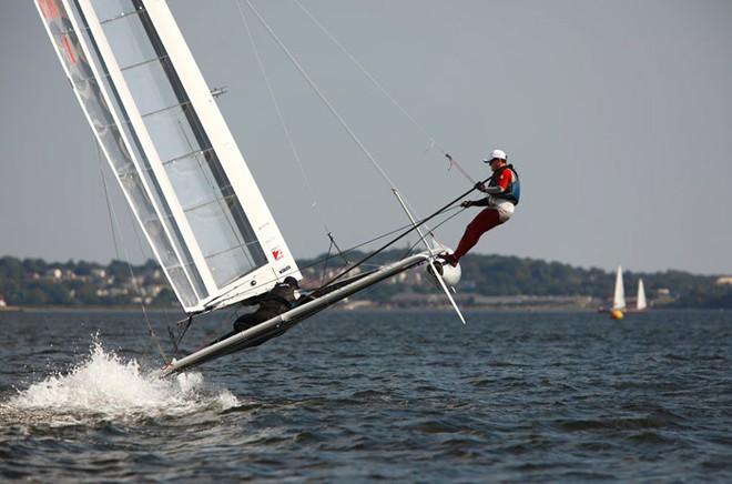 Day 2: Alpha finished second in the fleet-racing to Canaan. Canaan and Alpha match race to determine the winner, beginning August 27 © Christophe Launay