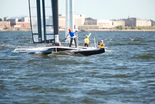 A match-racing moment -- the Canadians are in the foreground. © Christophe Launay