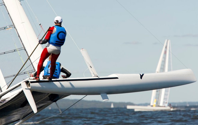 Glenn Ashby on the trapeze and James Spithill.  © Christophe Launay