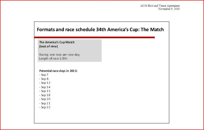 Race Schedule - 34th Match America’s Cup, San Francisco © SW