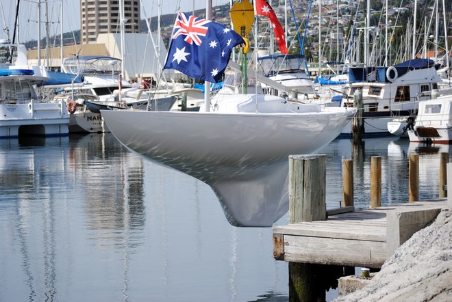 The new Dragon Xanthos being lowered into the River Derwent at the Royal Yacht Club of Tasmania ©  Andrea Francolini Photography http://www.afrancolini.com/