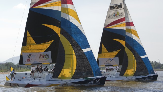Jeremy Koo leads sister Tiffany during the finals at the Malaysian Match Racing Championships 2010. Kuala Terengannu, Malaysia. 23 October 2010. Photo: Subzero Images/Monsoon Cup © Gareth Cooke Subzero Images/Monsoon Cup http://www.monsooncup.com.my
