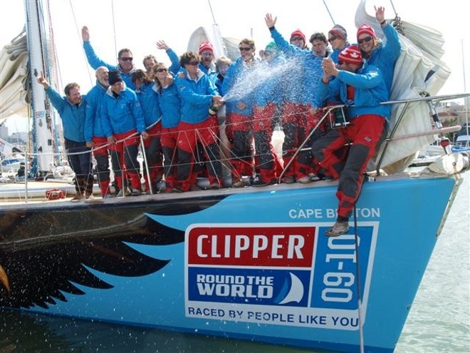 Cape Breton crew celebrate 1st place in San Francisco, California at the end of race 5 from Qingdao, China. Clipper 09-10 © Clipper Ventures PLC . http://www.clipperroundtheworld.com