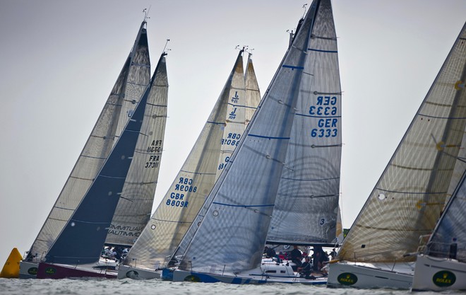 Fleet start - Rolex Commodores’ Cup 2010. HKG’s Rockall 3 (GER 6333) hits the line in the middle ©  Rolex/ Kurt Arrigo http://www.regattanews.com