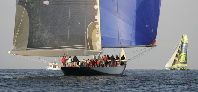 Early start: The J Class Yacht Velsheda racing in the J.P. Morgan Asset Management Round the Island Race as the sun rises over the Solent at 5am this morning. © onEdition http://www.onEdition.com