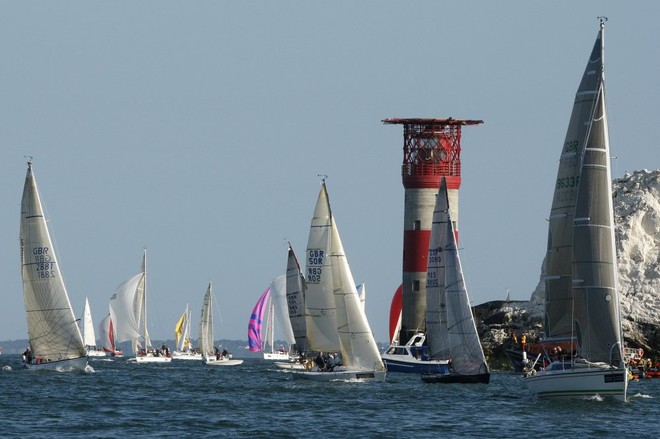 The fleet of 1,754 boats round the Needles on the Isle of Wight during the J.P. Morgan Asset Management Round the Island Race. © onEdition http://www.onEdition.com