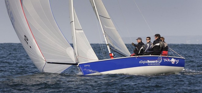 EDigital Research, a Laser SB3, heading toward the finish line during the J.P. Morgan Asset Management Round the Island Race. © onEdition http://www.onEdition.com