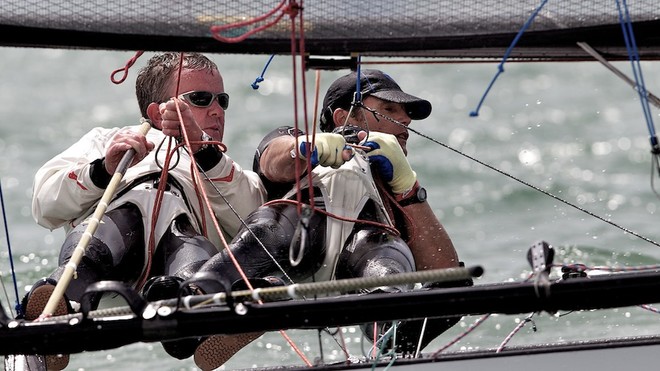 ENGLAND, Hayling Island, 17th July 2010, International 14 POW Week, POW Cup. Martin Jones and Zeb Elliot. © Ian Roman http://www.ianroman.com