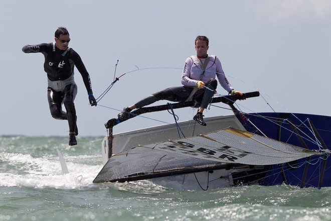 ENGLAND, Hayling Island, 17th July 2010, International 14 POW Week, POW Cup.  Tom Heywood and Ed Clay. © Ian Roman http://www.ianroman.com