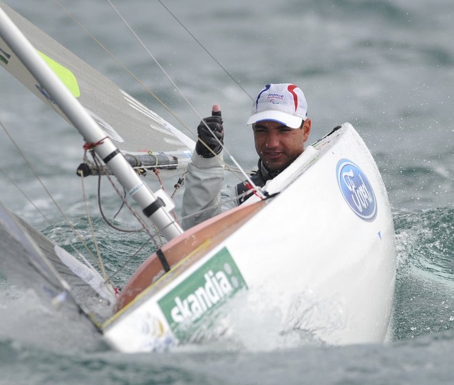 Seguin Damien (FRA) in action in the 2.4mR class on day 5 of the Skandia Sail for Gold Regatta.<br />
 © onEdition http://www.onEdition.com
