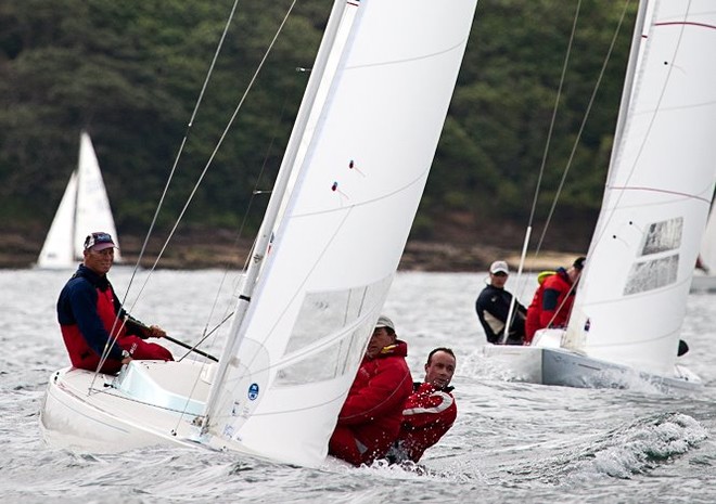  International Dragon State champion Wizzardry (Andrew York) and runner-up Taranui (Matt Whitnall) race in the championship on Saturday. - Dragon State Championship © Kylie Wilson Positive Image - copyright http://www.positiveimage.com.au/etchells