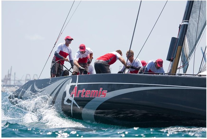 Torbjorn Tornqvist at the helm of Team Artemis (SWE). &copy; Ignacio Baixauli /RC44 Class http://www.rc44.com