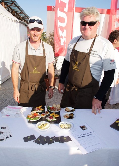 Skippers Chris Stanmore-Major and Brad Van Liew take part in a cooking challenge © Velux 5 Oceans 