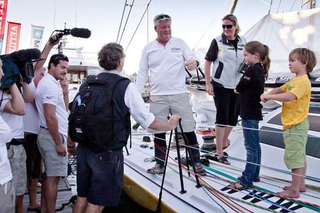 Brad Van Liew is reunited with his family after 28 days at sea. © Velux 5 Oceans 