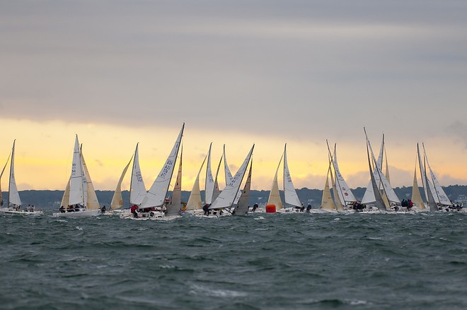  The 2010 J/80 World Championship, hosted by Sail Newport and Ida Lewis Yacht Club, Newport, RI.<br />
 Race day 2 outside saw rain and sun with 20-25knts.<br />
  &copy; Paul Todd/Outside Images http://www.outsideimages.com