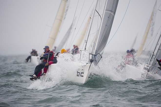  The 2010 J/80 World Championship, hosted by Sail Newport and Ida Lewis Yacht Club, Newport, RI.<br />
 Race day 2 outside saw rain and sun with 20-25knts.<br />
  &copy; Paul Todd/Outside Images http://www.outsideimages.com