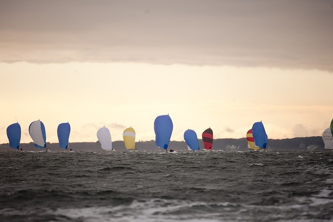  The 2010 J/80 World Championship, hosted by Sail Newport and Ida Lewis Yacht Club, Newport, RI.<br />
 Race day 2 outside saw rain and sun with 20-25knts.<br />
  &copy; Paul Todd/Outside Images http://www.outsideimages.com