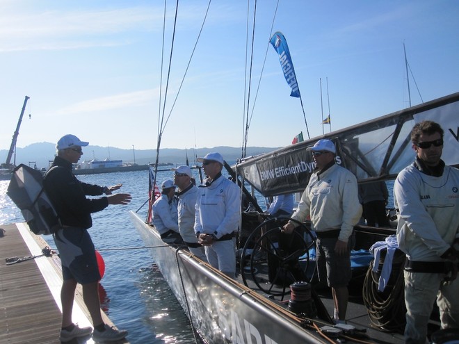 Coach Philippe Presti gives some last minute instructions to the afterguard © BMW Oracle Racing Team Blog http://blog.bmworacleracing.com/main