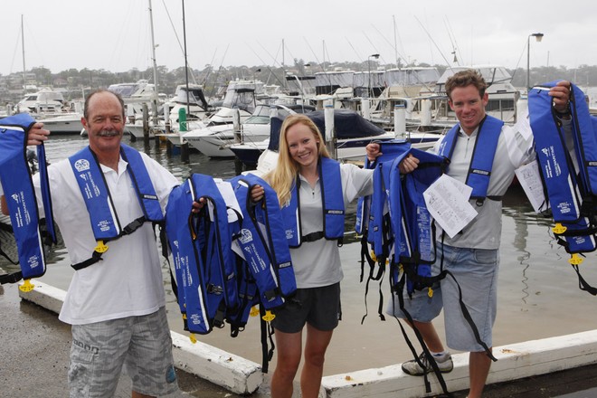 Marine Teacher Greg McNeill with Yachting NSW sailing instructors Ali and Will Chapman pictured with just of few of the 400 lifejackets donated by NSW Maritime and the BIA of NSW © NSW Maritime http://www.maritime.nsw.gov.au