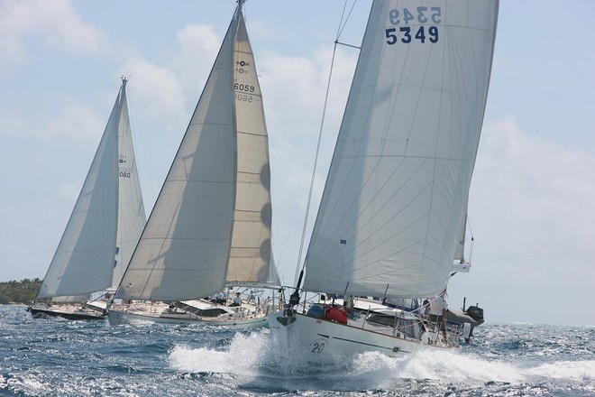 Golden Pearl followed by Amanzi and Blue Dreams<br />
Oyster BVI Regatta 2010 - Friday April 16 ©  Tim Wright / Photoaction.com http://www.photoaction.com