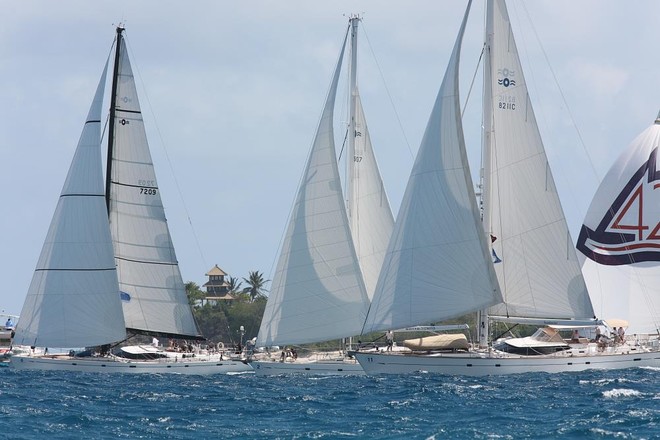 Class 1 start - Katharsis II (left) and Sundowner of Tortola.  Necker Island in background.<br />
Oyster BVI Regatta 2010 - Friday April 16 ©  Tim Wright / Photoaction.com http://www.photoaction.com