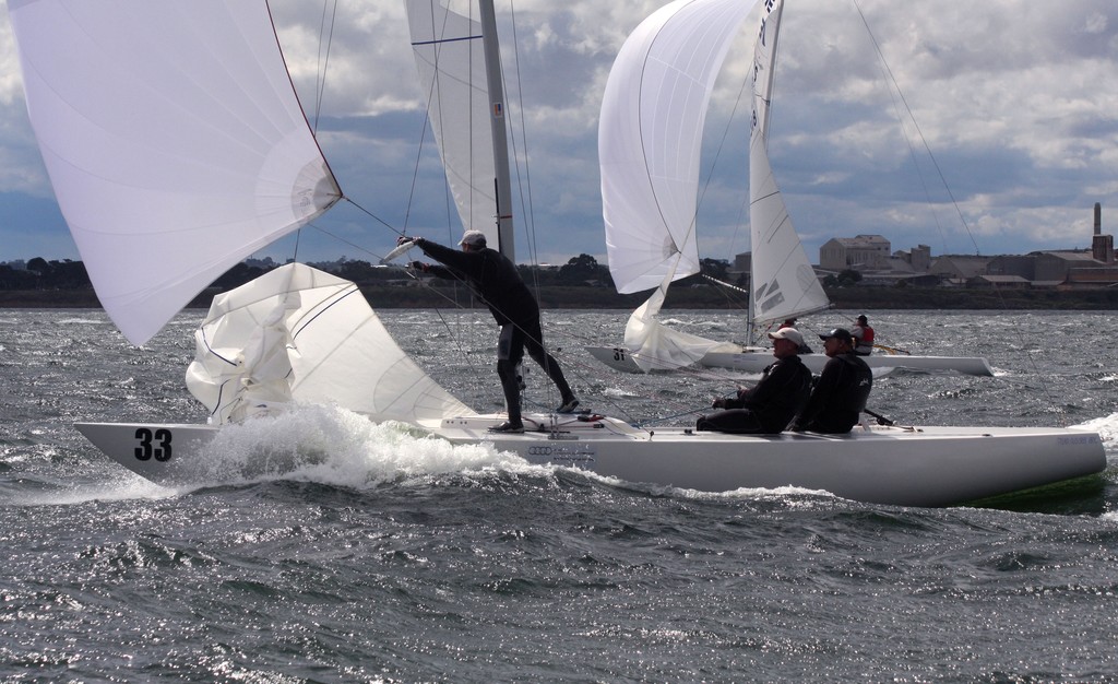 (left to right) Grant Simmer, Andrew Palfrey and John Bertrand (Triad) - Rex Gorell Prestige Etchells Australian Championship  
 photo copyright Etchells Media http://www.etchells.org.au/nationals/ taken at  and featuring the  class
