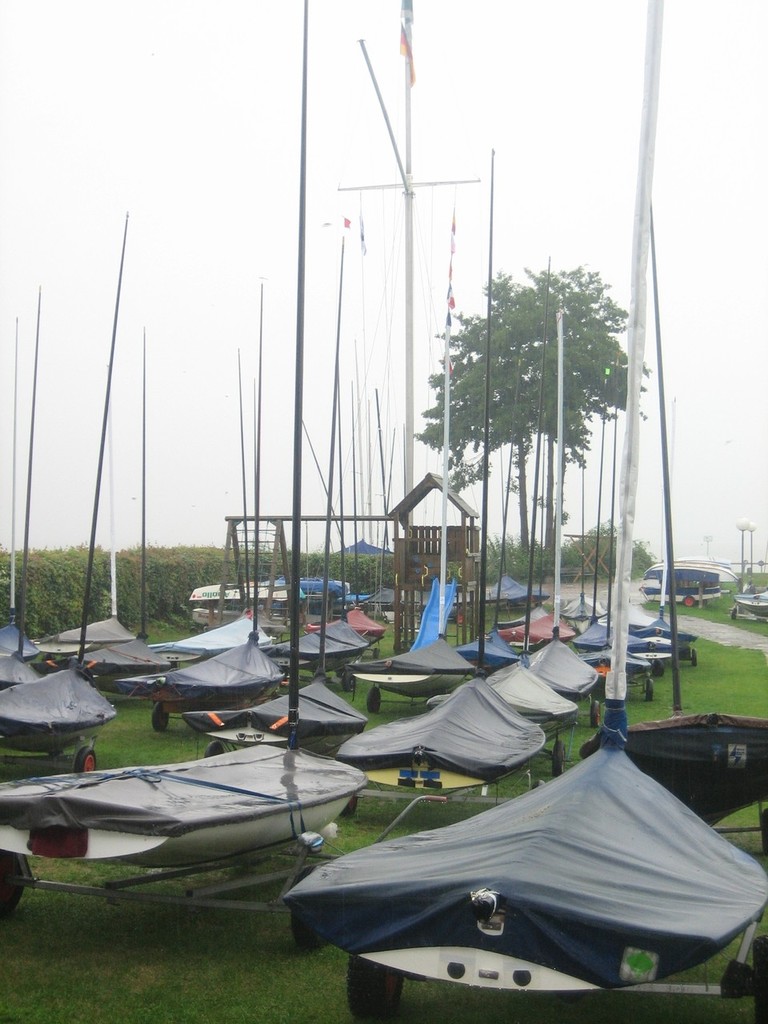 Sixty Europe Dinghies dripping from two days of rain - International Europe Dinghy Global Veteran Cup photo copyright Rainer Carlsdotter taken at  and featuring the  class