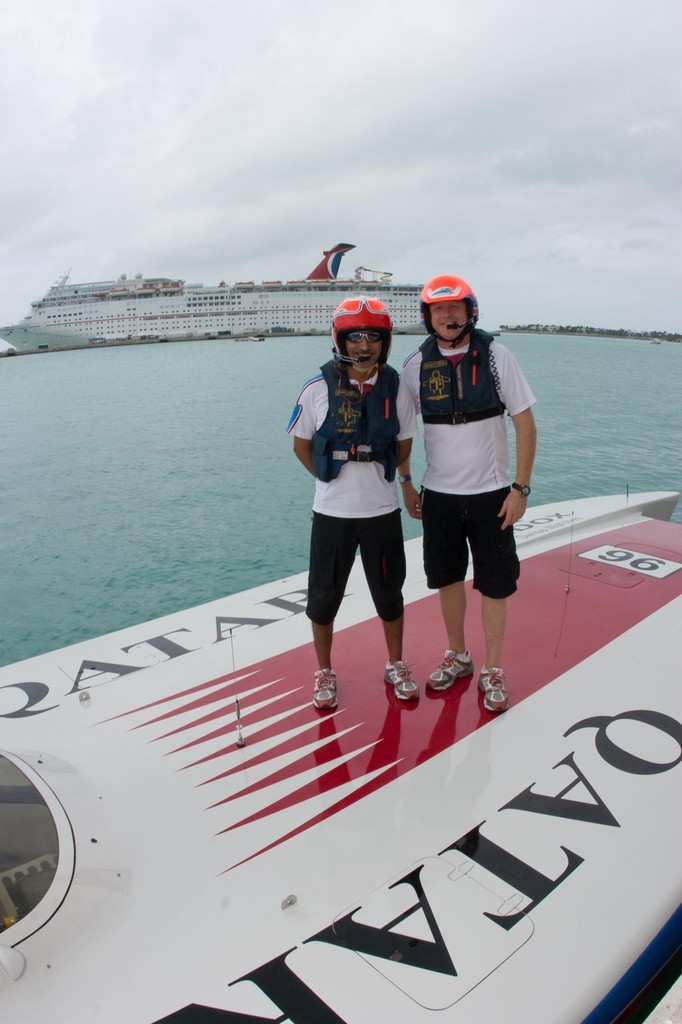 Sheikh Hassan bin Jabor Al Thani (left) and his ace throttleman Steve Curtis after claiming race in Key West, Florida. photo copyright Nigel Quilter http://www.class-1.com/ taken at  and featuring the  class