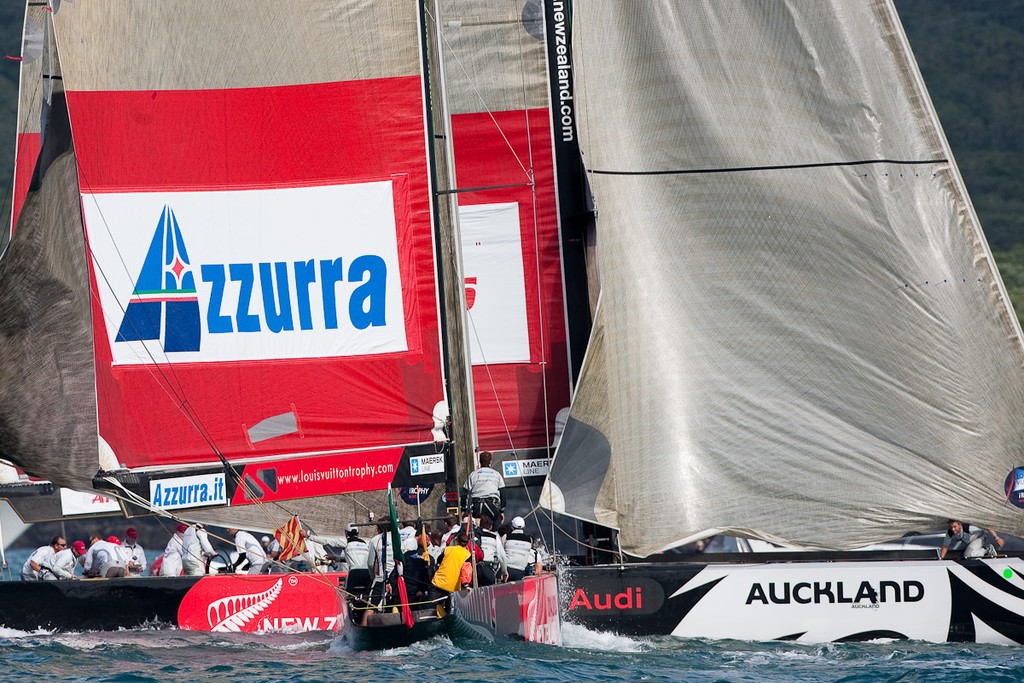 Artemis (SWE) versus Azzurra (ITA), petite-final. Auckland, New Zealand, March 20th 2010. Louis Vuitton Trophy  Auckland (8-21 March 2010)  © Sander van der Borch / Artemis Racing http://www.sandervanderborch.com