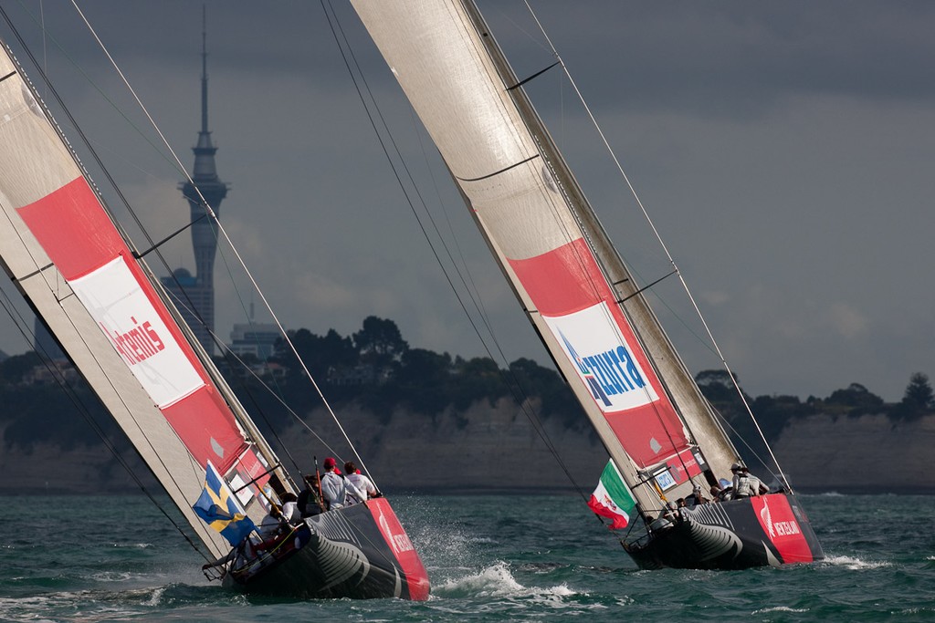 Artemis (SWE) versus Azzurra (ITA), petite-final. Auckland, New Zealand, March 20th 2010. Louis Vuitton Trophy  Auckland (8-21 March 2010)  © Sander van der Borch / Artemis Racing http://www.sandervanderborch.com