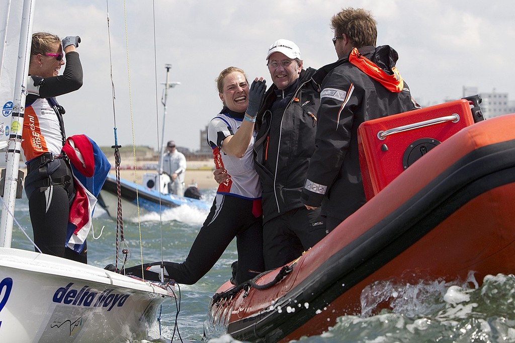 NED Lisa Westerhof and Lobke Berkhout finishing 1st overall. - Delta Lloyd 470 World Championships, The Hague, Netherlands ©  Richard Langdon http://www.oceanimages.co.uk