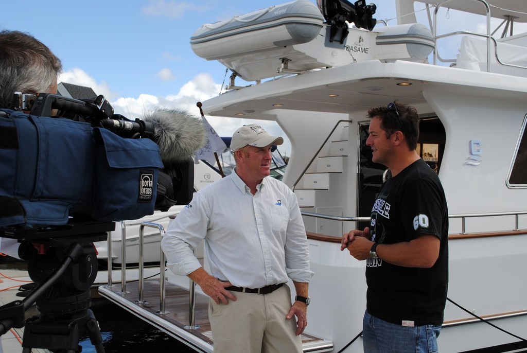 Brett Thurley is interviewed by Channel Seven host Scott Hillier about Clipper’s success. photo copyright Imprint Media taken at  and featuring the  class