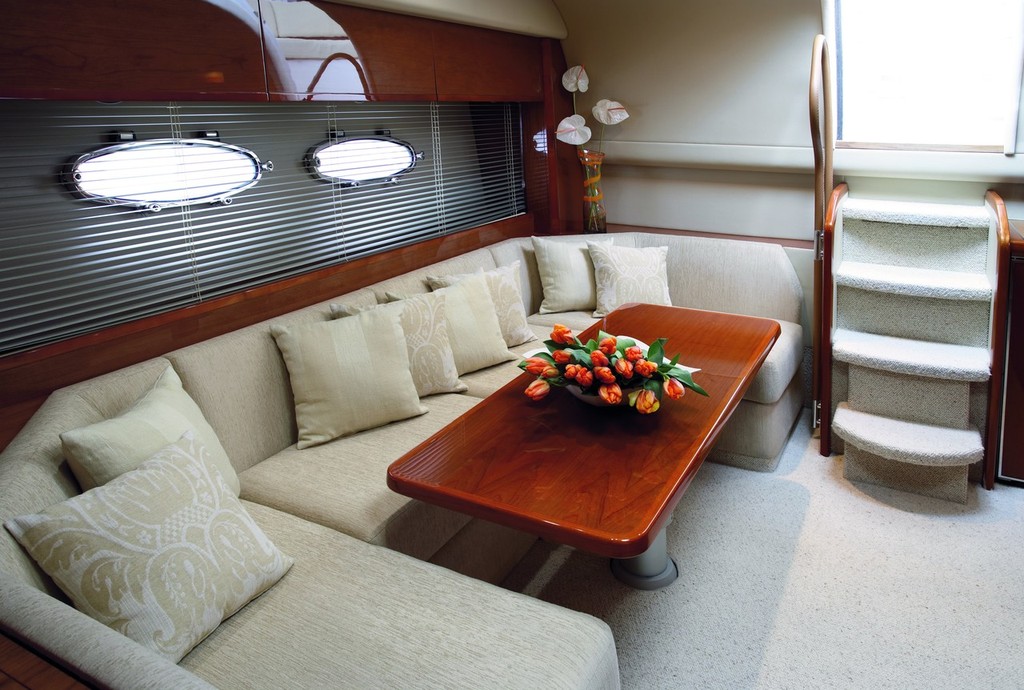 Sheer luxury, that’s what Princess delivers, as seen here in the stunning saloon aboard the V45 sport yacht. © Bob Wonders