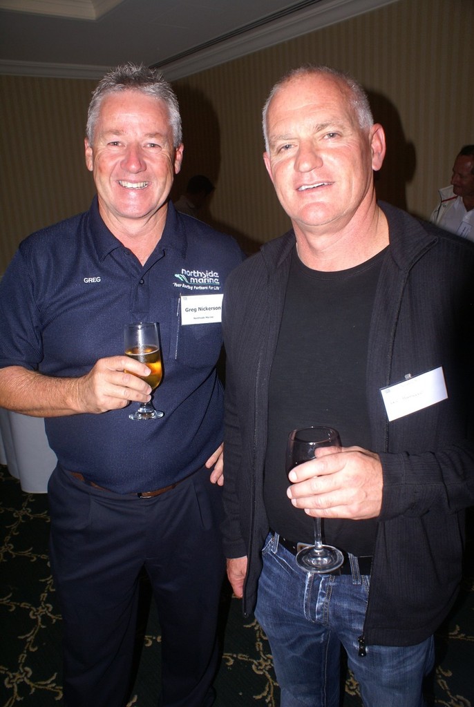 Greg Nickerson (left), Northside Marine, Brisbane, and Tony Hembrow, Rayglass Boats, New Zealand, enjoying the hospitality at the cocktail party for Brunswick CEO 'Dusty' McCoy.  - The real McCoy photo copyright Bob Wonders taken at  and featuring the  class