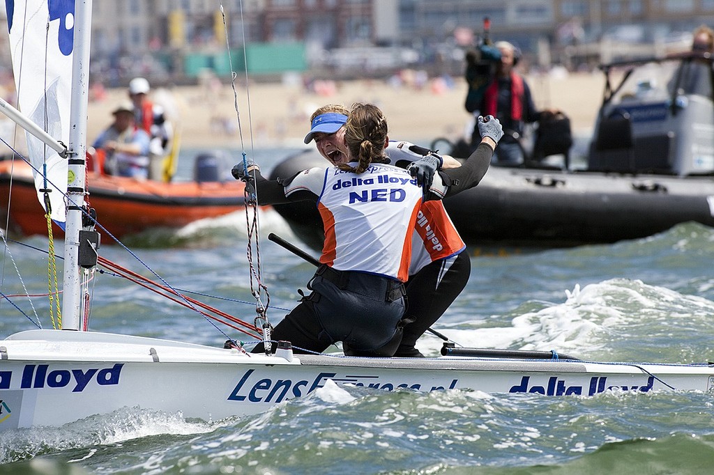 NED Lisa Westerhof and Lobke Berkhout finishing 1st overall - Delta Lloyd 470 World Championships, The Hague, Netherlands ©  Richard Langdon http://www.oceanimages.co.uk