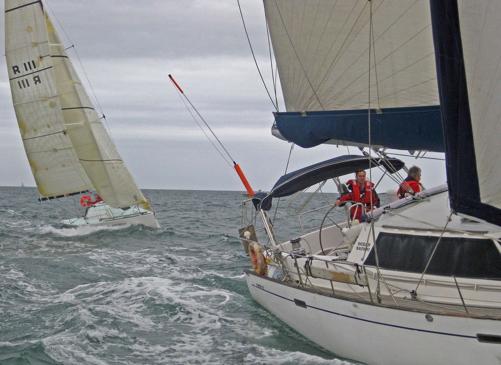 Ocean Safari enjoyed the breeze early. The little Hick, known as Godzilla, is behind and did well. - ORCV Melbourne Two Handed ©  John Curnow