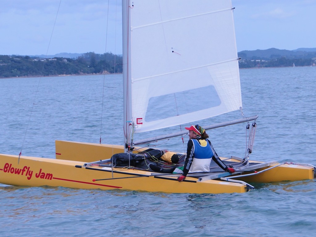 Spectator Richard on his A-Class Cat following the action - HARKEN Labour Weekend Regatta 2010 © Rosie Reid