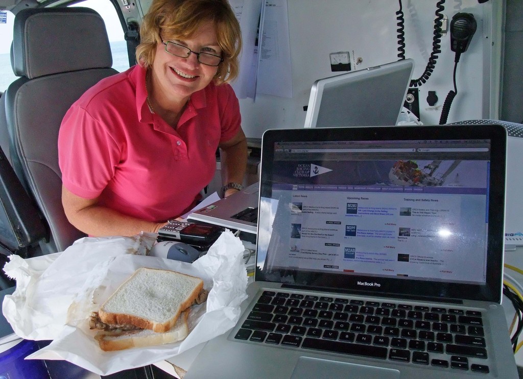 The ORCV’s Sally Williams doesn’t stop for the steak sandwich. - Melbourne to King Island ©  John Curnow