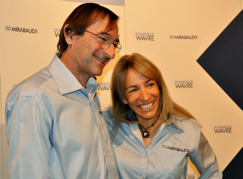 A smiling couple, Dominique and Michèle that will sail Mirabeaud in the next Barcelona World Race © Jean Philippe Jobé