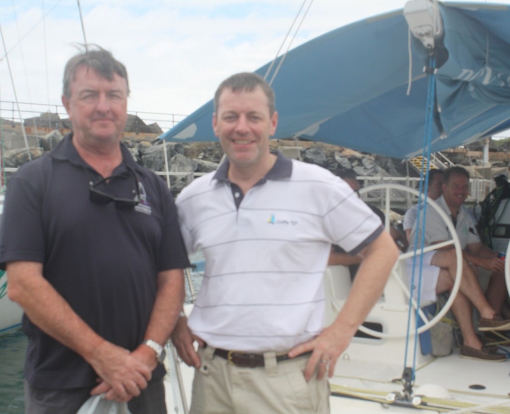 RPAYC Commodore Russell Murphy congratulates Julian Farren-Price ’About Time’ on his victory today - 30th Pittwater to Coffs Race © Damian Devine