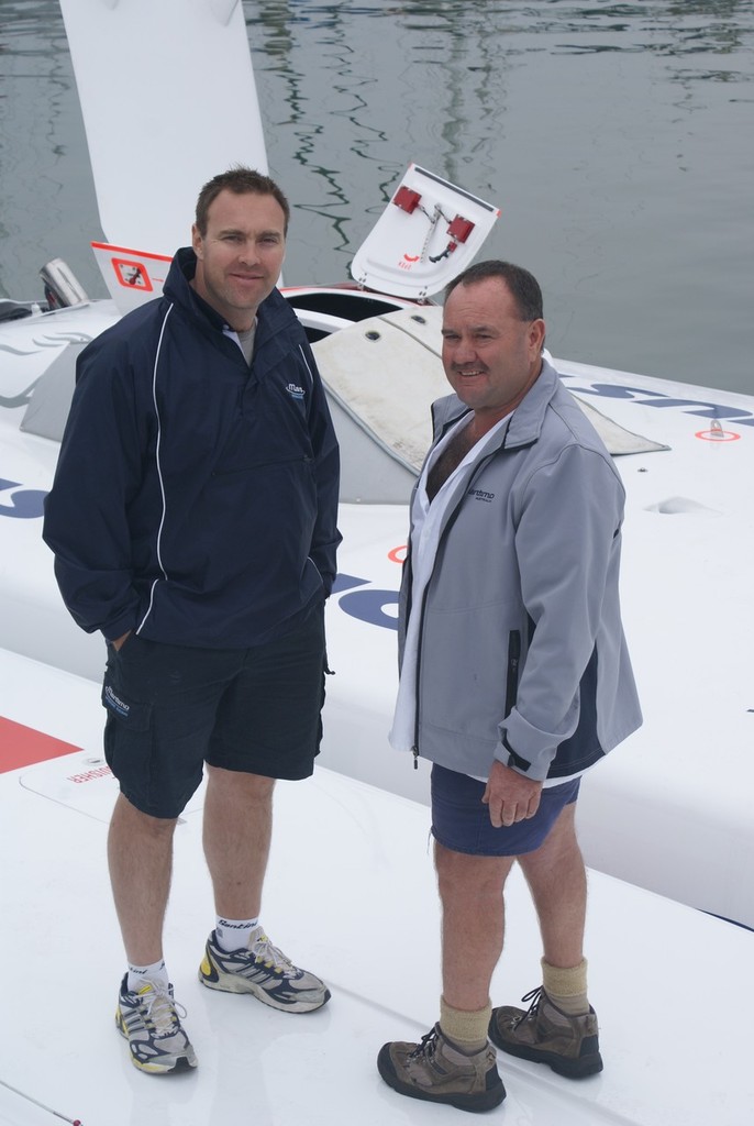 Luke Durman (left) and Peter McGrath, a successful duo parted; the pair finished second at Redcliffe and lead Class 1, but pressures at the Maritimo plant have forced Durman to step aside. photo copyright Bob Wonders taken at  and featuring the  class