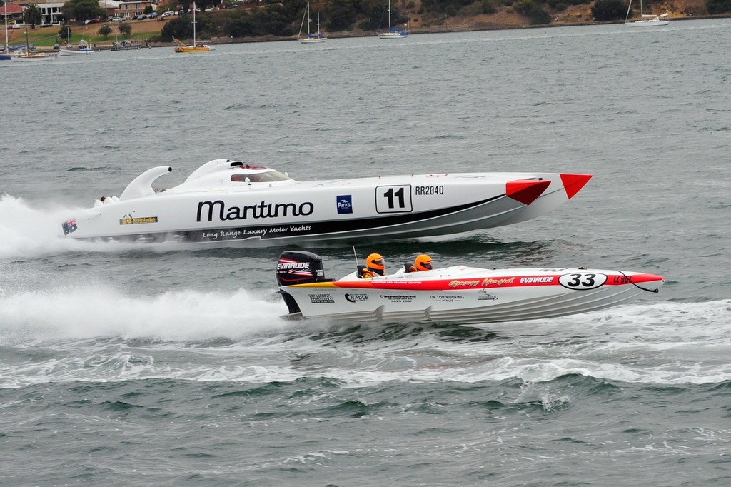 ’Maritimo’ about to make ’mincemeat’ of the battler, ’Grumpy Mongrel’ off Geelong last year. © Andrew Gricks http://www.andrewgricksphotography.com