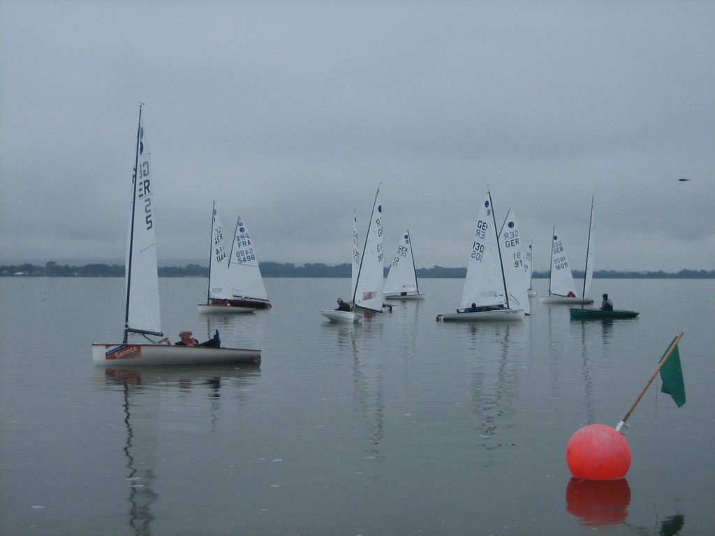 Adrift on Lake Duemmer on Thursday - International Europe Dinghy Global Veteran Cup photo copyright Rainer Carlsdotter taken at  and featuring the  class