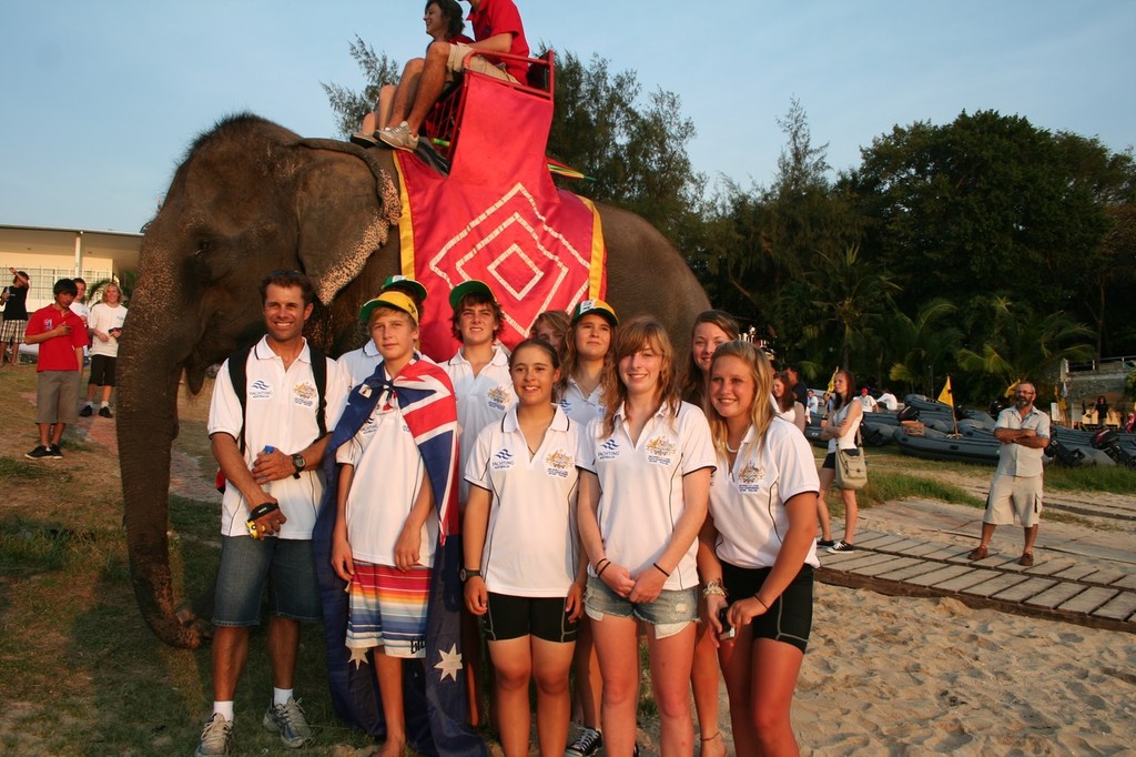 The Australian Team with ``Milly`` the elephant prior to the opening ceremony - Laser 4.7 Youth Worlds photo copyright Pru Bennett taken at  and featuring the  class