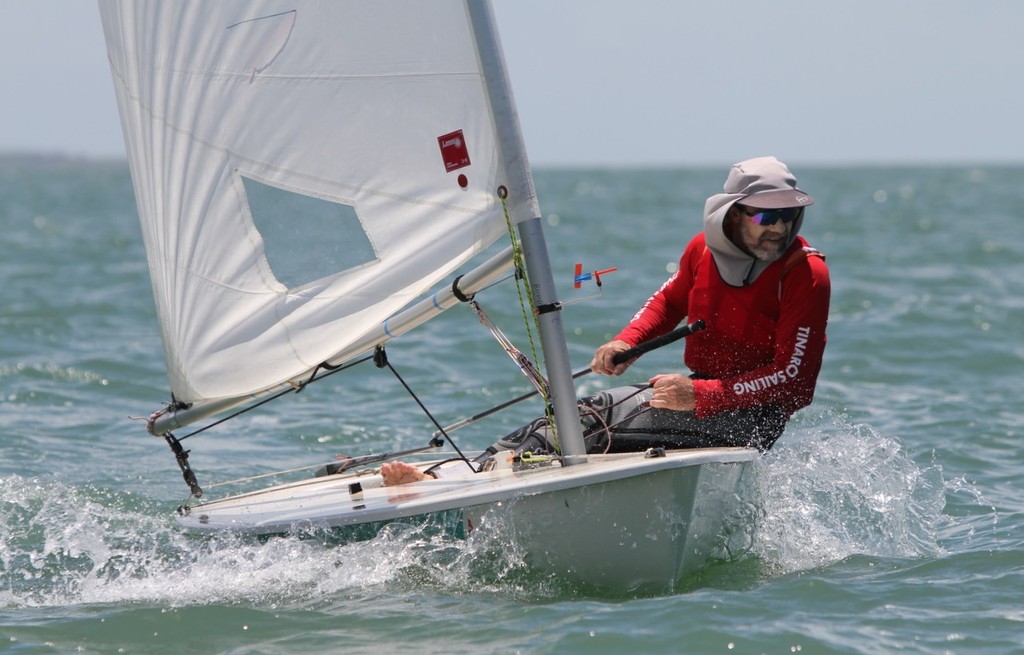 Rob Newson from Tinaroo Sailing Club in his full rig Laser 