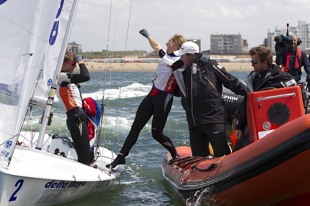 NED Lisa Westerhof and Lobke Berkhout finishing 1st overall - Delta Lloyd 470 World Championships, The Hague, Netherlands ©  Richard Langdon http://www.oceanimages.co.uk